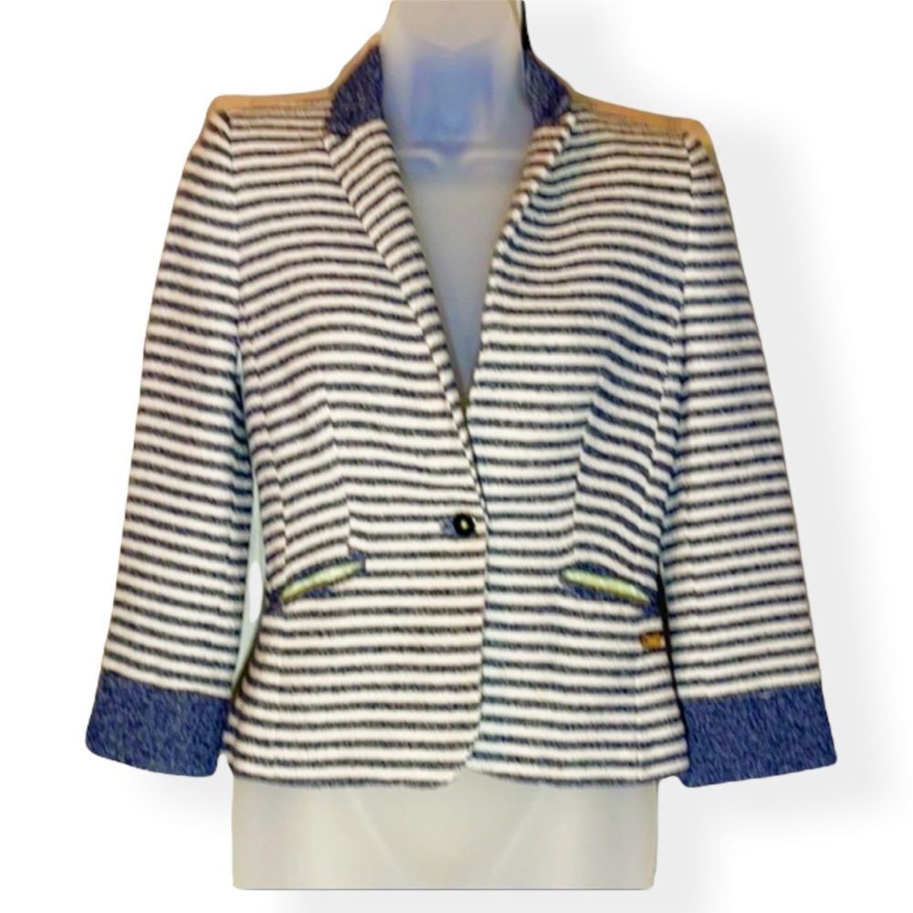 Zara Trafaluc Blue Striped Cropped Blazer Small